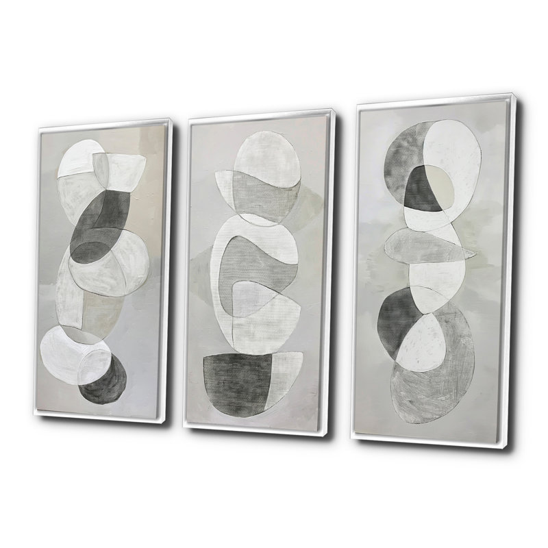 Peinture minimaliste grise, formes simples I - Collection d'art mural moderne, H 32 po x l 48 po, Blanc