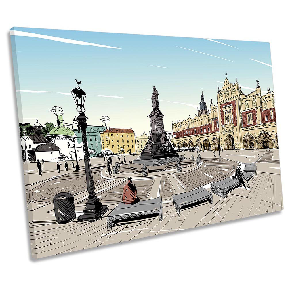 Krakow Poland City Sketch - Wrapped Canvas Painting