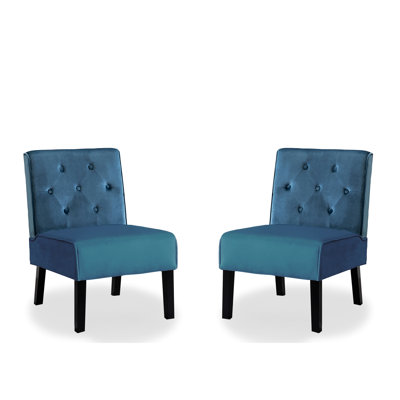Fauteuil en velours à accoudoirs sans accoudoirs avec coussin en mousse haute densité, bleu, idéal pour le salon, la chambre à coucher, l'intérieur de la boutique, motif décoratif bleu et mousse confortable, espace de bureau