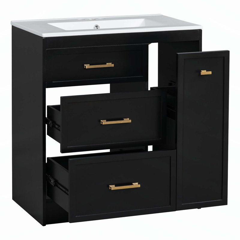 Ensemble de meuble-lavabo charmant avec plusieurs tiroirs et une fabrication durable pour des salles de bain élégantes, Noir