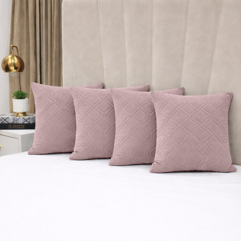 Luxury Diamond Velvet Cushion Covers Set Of 4 Soft Cushion Cases Sofa, Throw , Pink