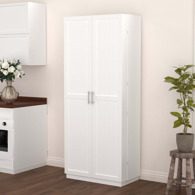 Armoire de cuisine autoportante avec tablettes et portes réglables, parfaite pour le rangement et l'organisation dans n'importe quelle pièce