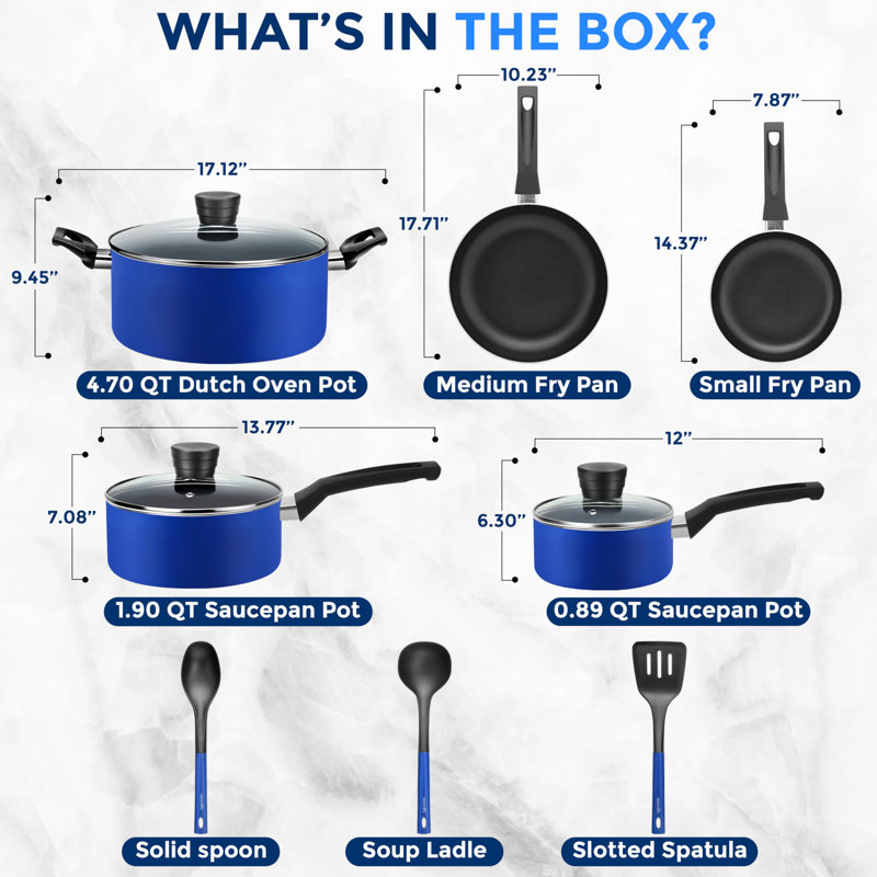 11 - Piece Non-Stick Aluminum Cookware Set, Blue