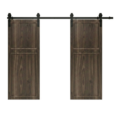 18 Series 52In.X80 In. 3/4 Inch Thickness 2-Panel Walnut Color Finished Mdf Sliding Barn Door With Hardware Kit