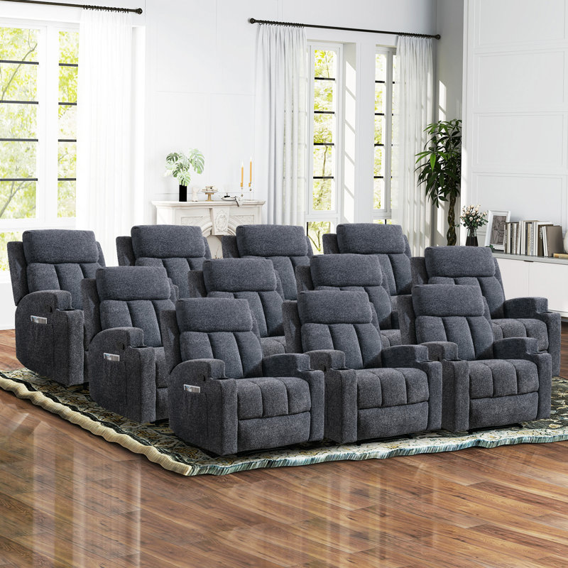 Fauteuil inclinable manuel de massage l 33,07 po Dartee avec fonction de chauffage et deux porte-gobelets - Siège de cinéma maison en microfibre