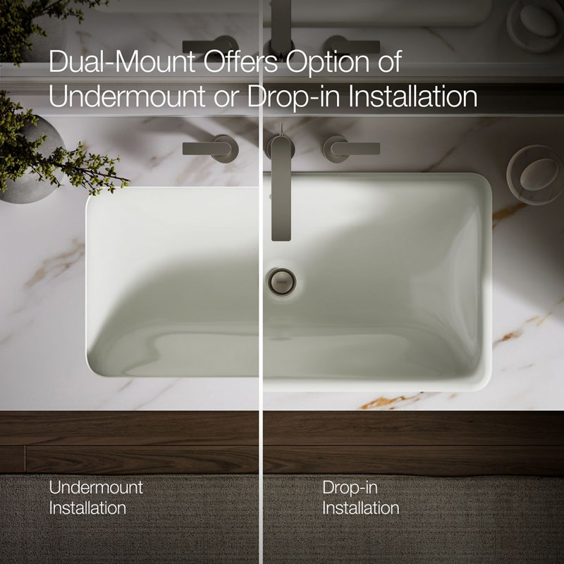 Iron Plains® Trough Rectangle Dual Mount Bathroom Sink with Overflow, Dune