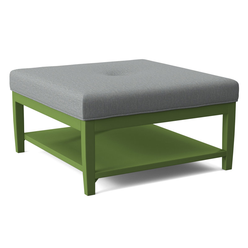 Hammond Square Ottoman, Antique Black Finish, Light Blue Performance Fabric; 0851-55