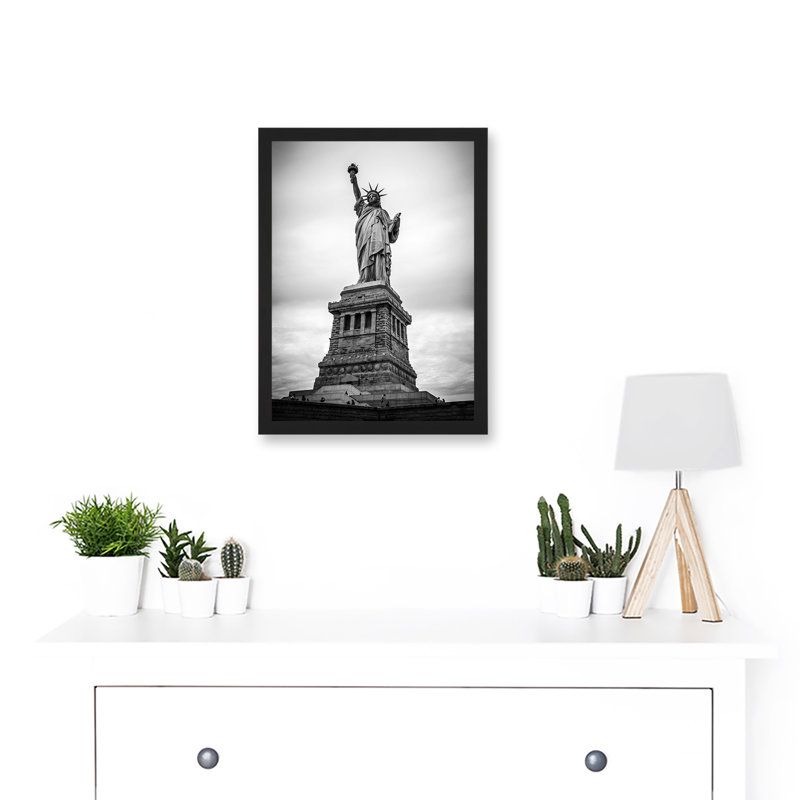 Statue Liberty New York City USA Black White - Single Picture Frame Print