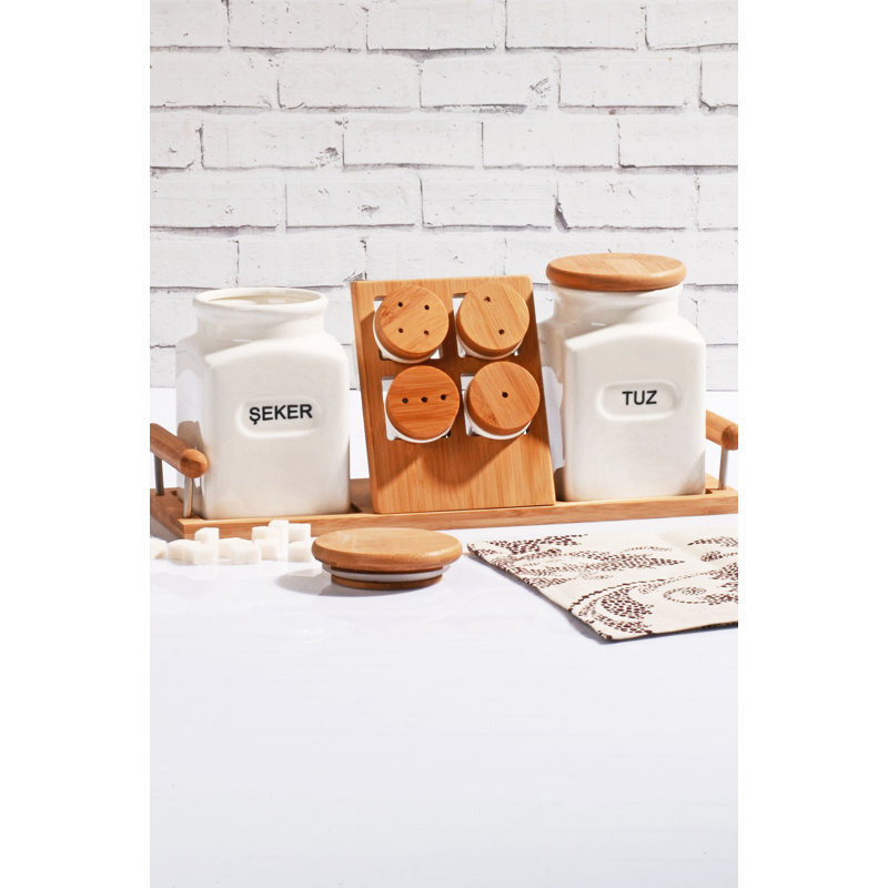 Freestanding Bamboo Spice Jar & Rack Set with Adjustable Racks