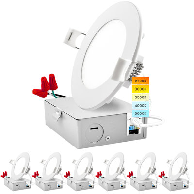 4'' Selectable Color Temperature Dimmable Air-Tight IC Rated LED Canless Recessed Lighting Kit