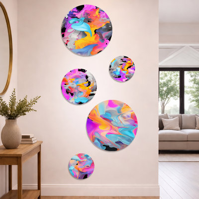 Peinture rose et bleue fusion II - ensemble de 5 décorations murales