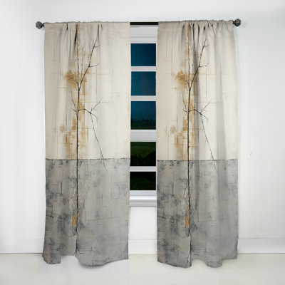 Gray and White Nature Split - Abstract Shapes Curtain - Velvet Room Darkening - 1 Panel