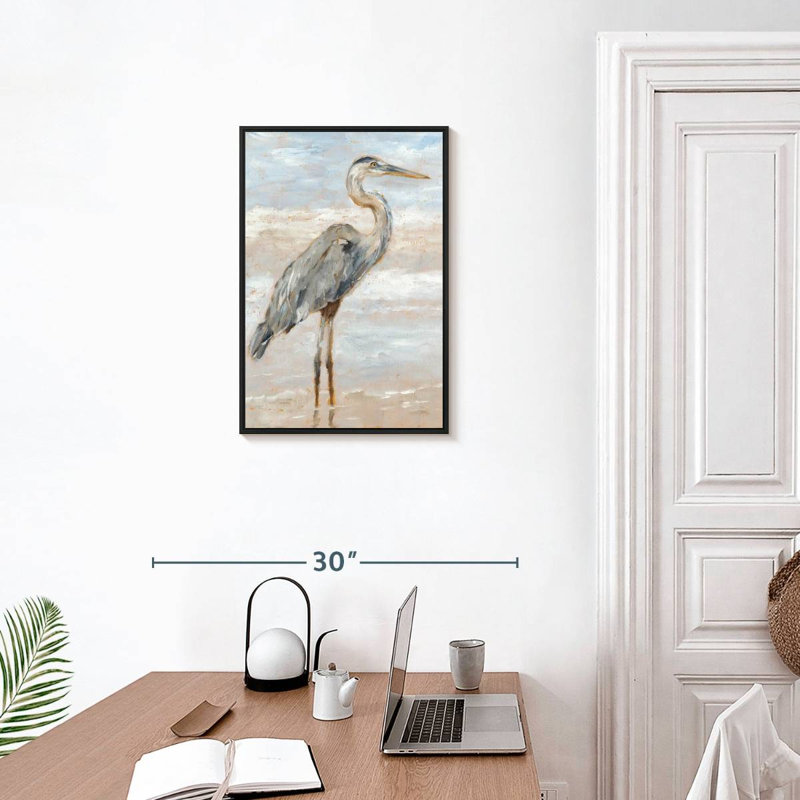 Héron de plage I, Cadre flottant noir, 17 po x 25 po