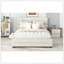 Grand lit plateforme tapissier avec lit gigogne simple et deux tiroirs, beige
