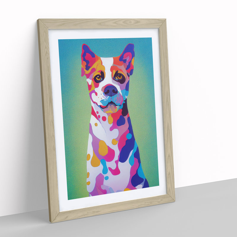 Dog Paint Splash No.1 1 Piece Single Picture Frame Wall Art, 34cm H x 25cm W, Oak
