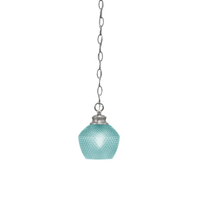 Quapaw Zola Chain Hung Pendant With 6" Turquoise Textured Glass