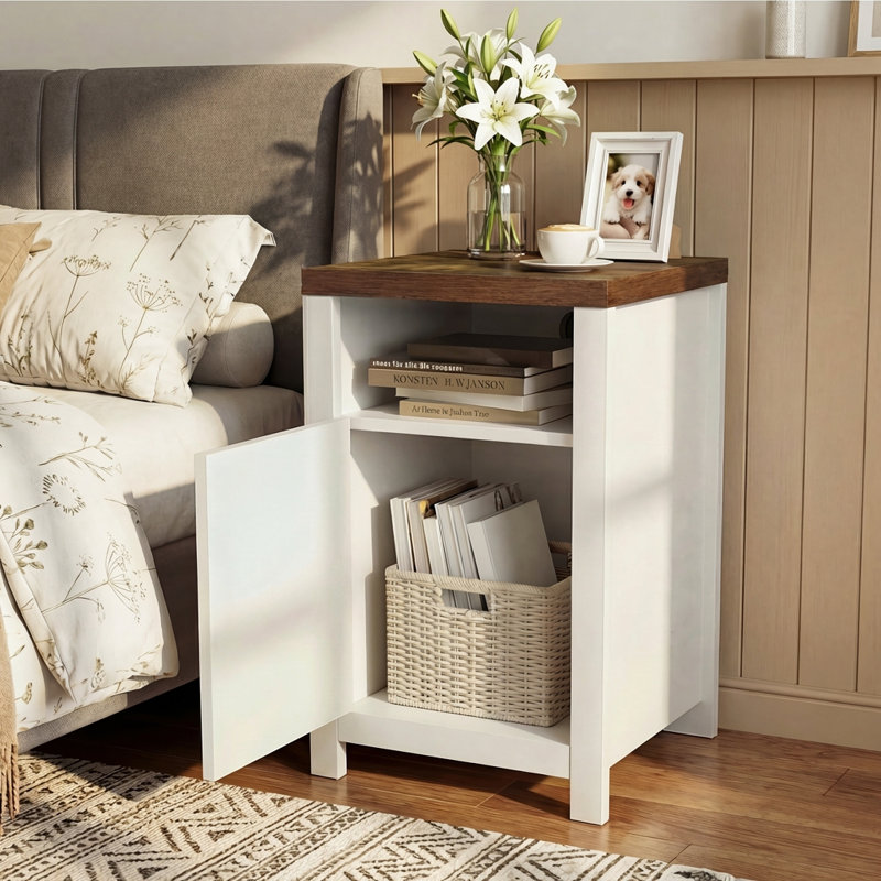 Table de bout avec station de charge, Blanc, Conception B, Brun