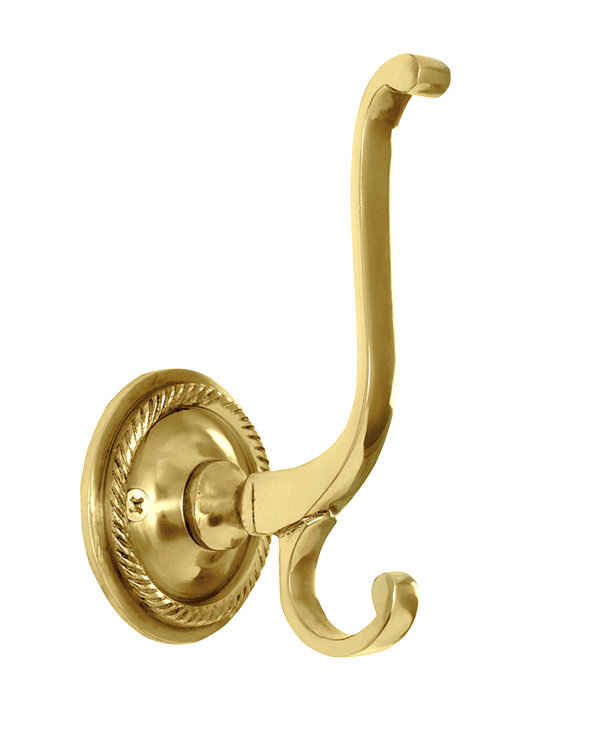Victorian Rose Passage Wall Mounted Coat Hook, Polished Brass