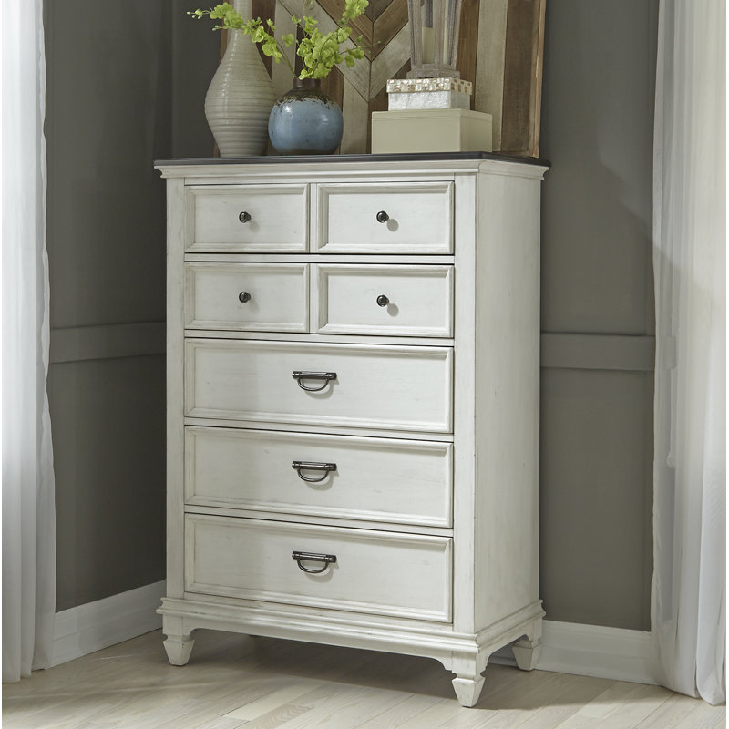 Commode 5 tiroirs en bois massif et manufacturé l 38 po Colburn, Blanc