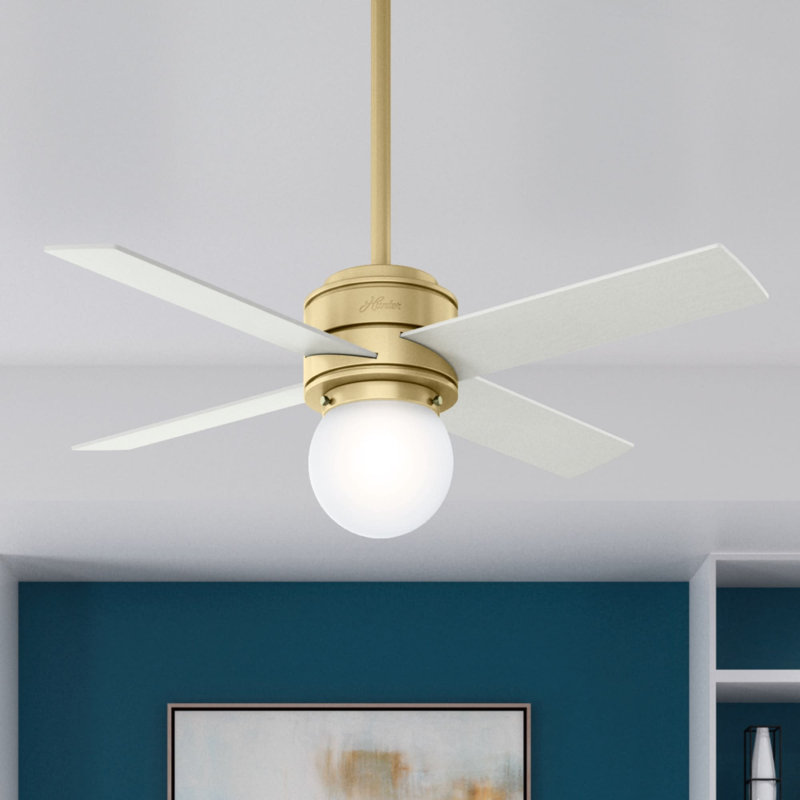 44" Hepburn 4 - Blade Standard Ceiling Fan with Wall Control and Light Kit Included, Modern Brass