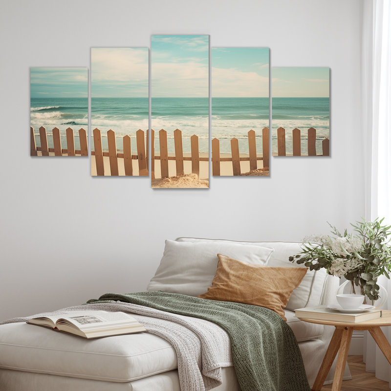 Riendeau - Plage, art mural sur toile 5 pièces, H 32 po x l 60 po