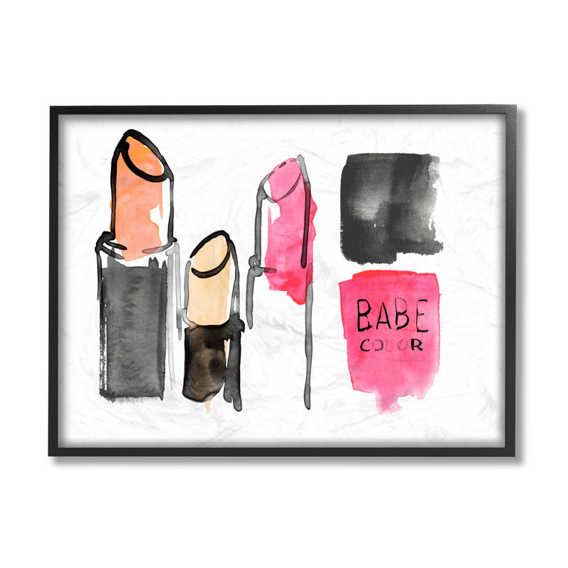 Aquarelle, rose, cosmétiques, mode abstraite, nature morte, H 24 po x l 30 po, Giclée encadrée noir minuit