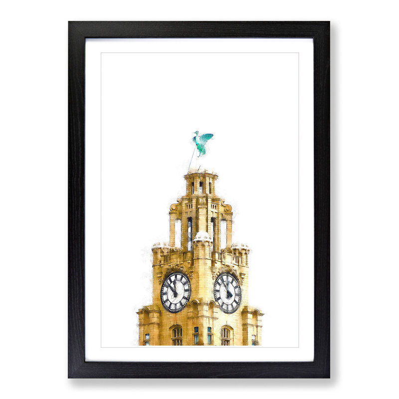 The Liver Building Liverpool - Picture Frame Painting Print on MDF, Black Framed, 87cm H x 62cm W x 2cm D
