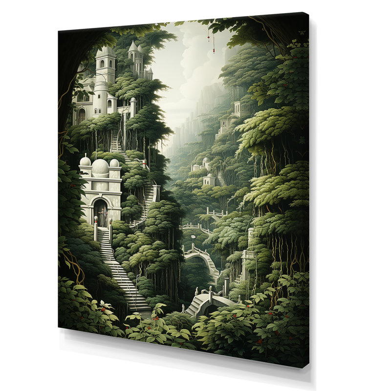 «Hidden Forest Castle Unveilé I», art mural forêt, Toile tendue, H 32 po x l 16 po x P 1 po