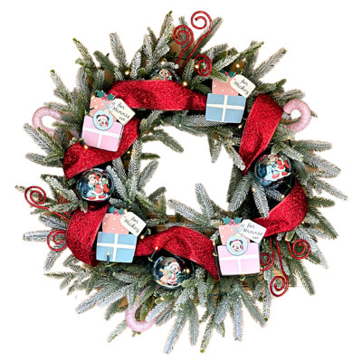 Disney Mickey Mouse and Minnie Mouse 26" Flocked Pre-Lit Christmas Wreath with LED Lights