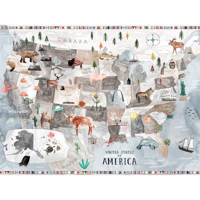 « Carte USA Aquarelle - Pastel » par Katie Vernon tendu toile Art