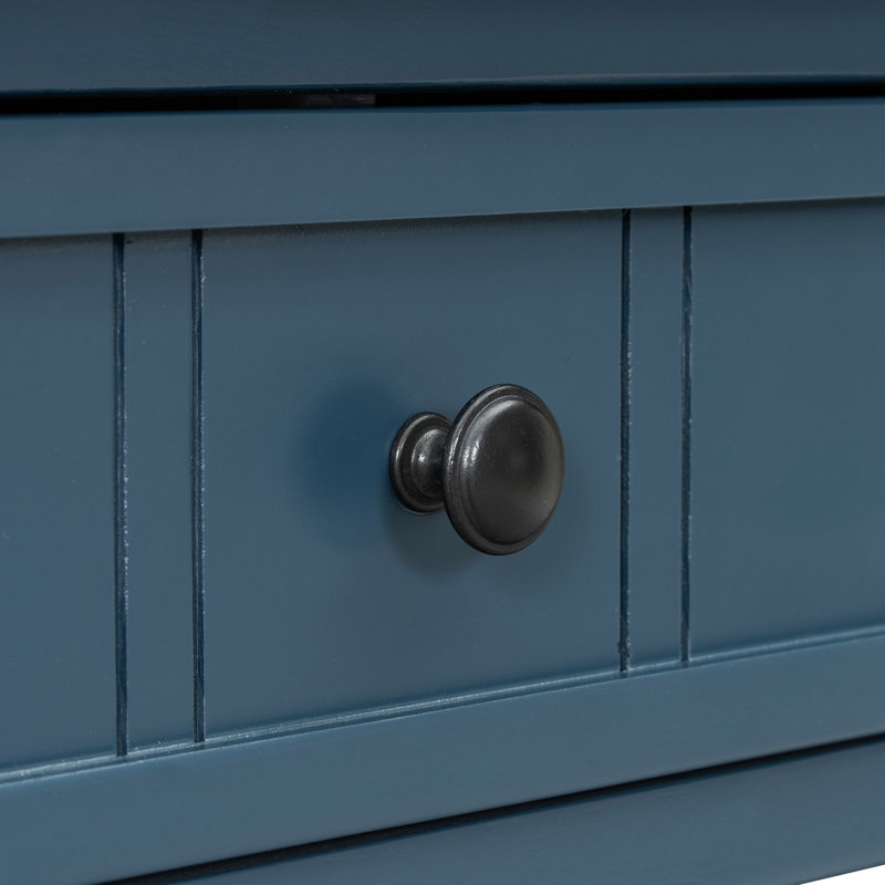 Console Series, teinte bleu marine foncé, aspect traditionnel avec deux tiroirs et une tablette de présentation, fabriquée en bois de pin, spacieuse pour le rangement, convient aux entrées, table longue de 35,43 po en bleu marine, design rétro, spacieuse