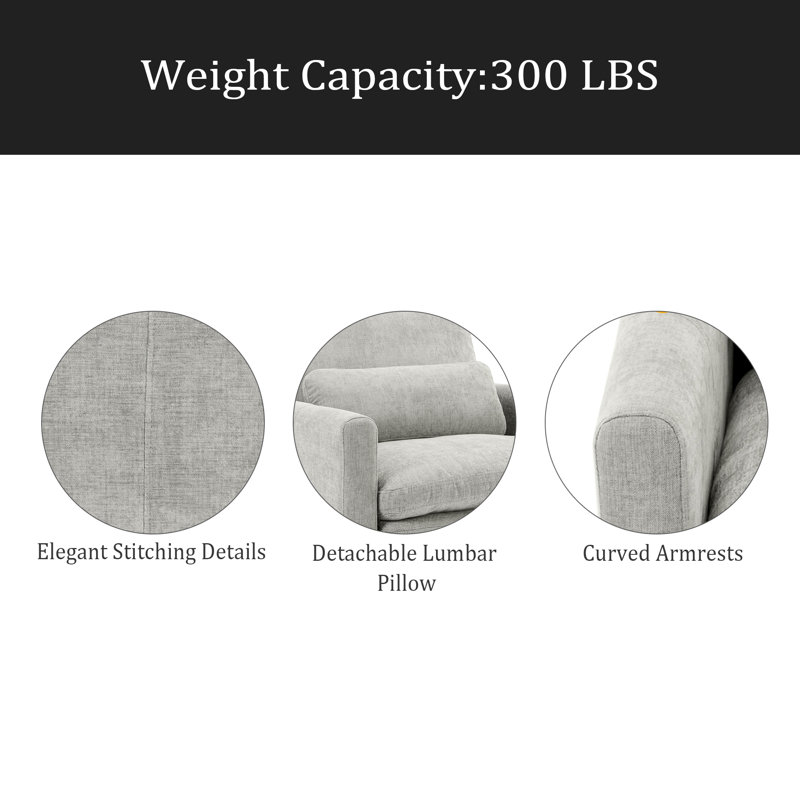 Fauteuil rembourré 31,9 "surdimensionné et confortable, Gris clair