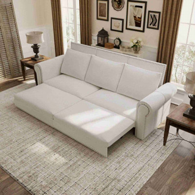 Canapé-lit Chesterfield escamotable, canapé-lit convertible en velours 3 en 1 avec garniture cloutée et accoudoirs roulés, multifonctionnel pour le salon et le bureau