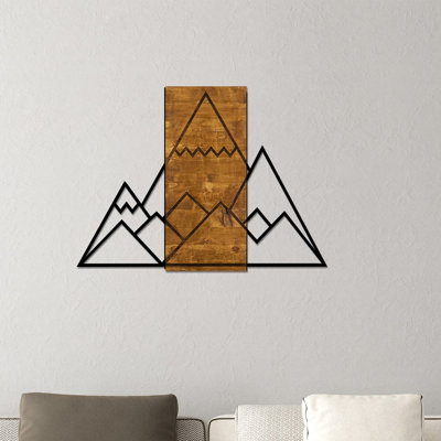 Decorative Wooden Wall Accessory, Walnut & Black, 22.8 x 30.7 inches | 50% Real Wood (Thickness: 1.2 inches) & 50% Metal | Unique Texture, Easy Wall Hanging Design | Perfect for Modern Home Decor & Office Spaces