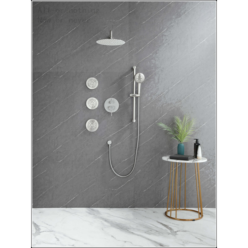 Multi-Function Wall Mounted Shower System with Body Sprays, Brushed Nickel, Brushed Nickel