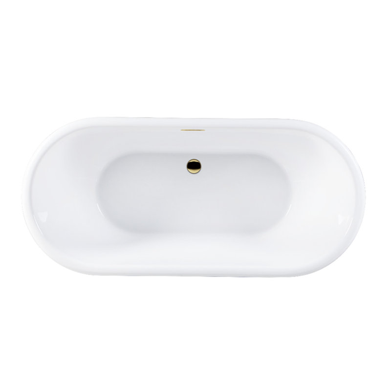 Kingston Brass Aqua Eden 71-Inch Acrylic Oval Double Ended Pedestal Tub with Drain (No Faucet Drillings), Polished Brass