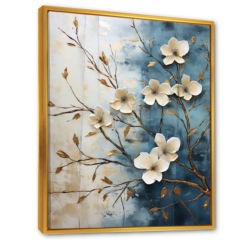 «Peacefulness White Blue Dogwood II», reproduction sur toile, H 20 po x l 12 po x P 1 po, Cadre simple noir