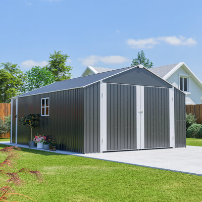 Abri de garage extérieur en métal de 12 pi x 20 pi avec capacité spacieuse de 1810 pi³ / min, conception à double porte durable, protection toutes saisons pour un rangement sécuritaire des véhicules et de l'équipement