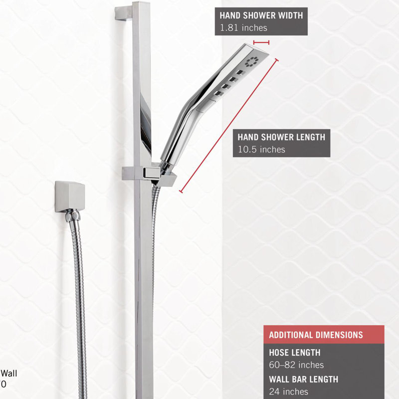 Pivotal H2Okinetic Hand Shower with Slide Bar, 3-Spray Handheld Shower Head, Slide Bar Hand Shower, Chrome
