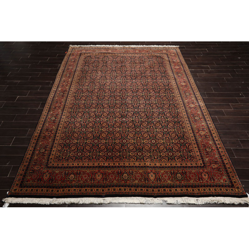 Tapis oriental en laine noué à la main KPSI Pak persan de 8 pi 3 po x 11 po Canora bleu marine, couleur rouille