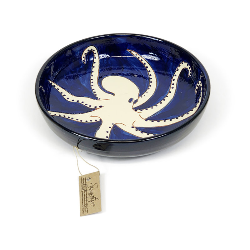 Beachcrest Home Ceramic Salad Bowl, Blue/White