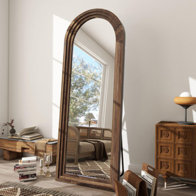 Miroir de plancher rectangulaire en bois arqué