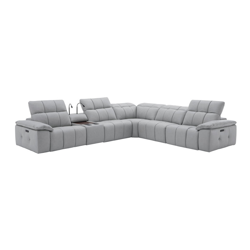 Canapé modulaire Beaumont, Cuir véritable gris clair