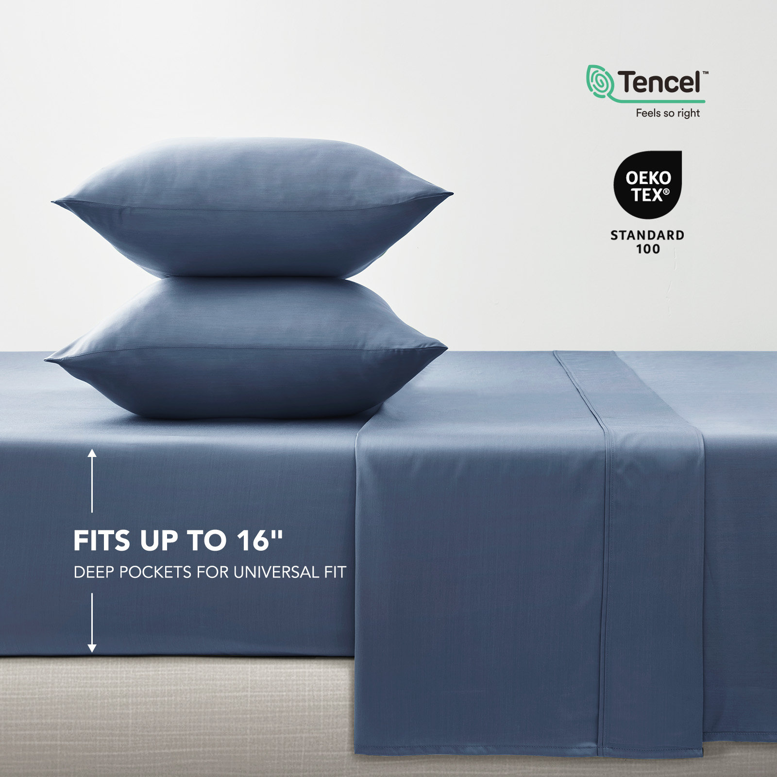 Tencel Sheet Set 4 Pieces, Stormy Blue, Queen Sheet Set + 1 Fitted Sheet + 2  Pillowcases