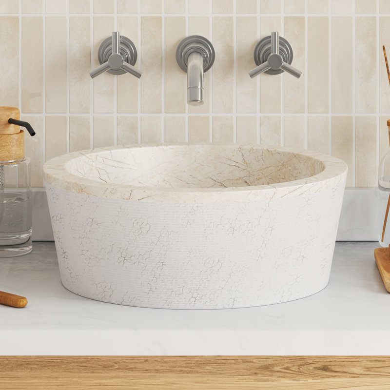 VidaXL 15.7'' Marble Circular Bathroom Sink, Cream