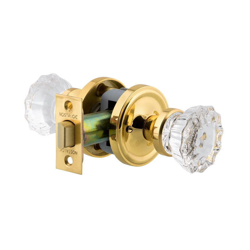 Classic Rosette with Crystal Door Knob, Unlacquered Brass, 2.375"