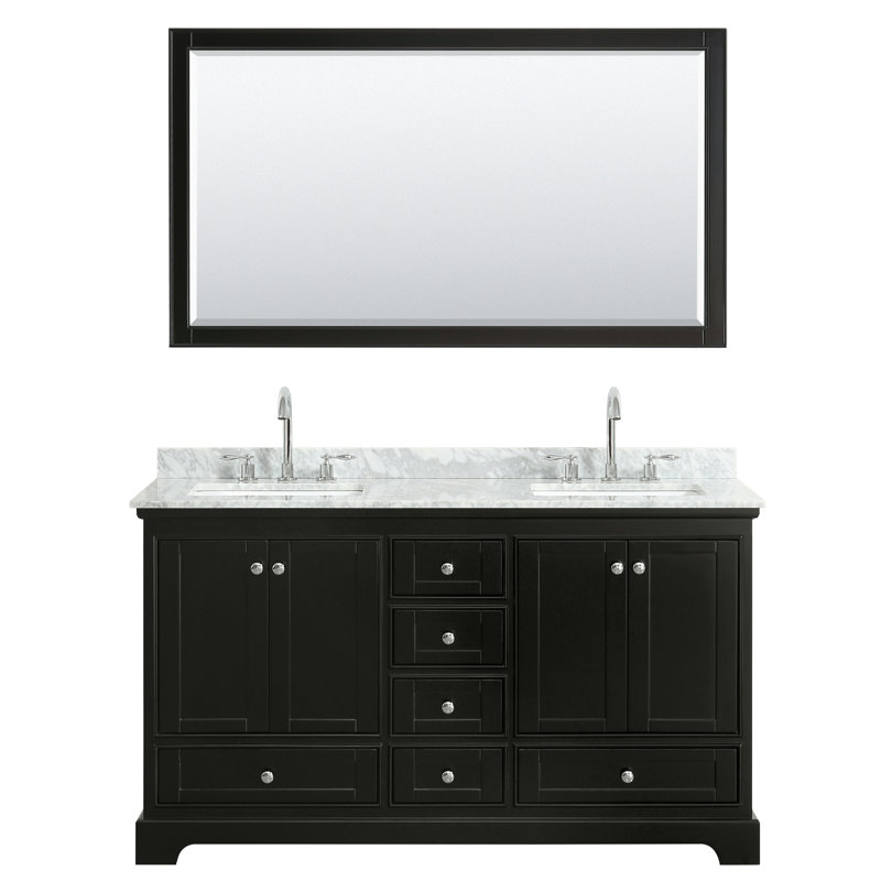 Ensemble de meuble-lavabo double 60 "avec miroir Deborah, Espresso foncé, Chrome poli