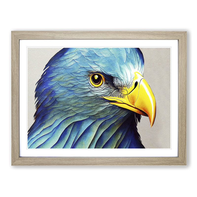Eagle Bird Watercolour Vol.5 - Single Picture Frame Painting, 25cm H x 34cm W x 2cm D, Oak Framed