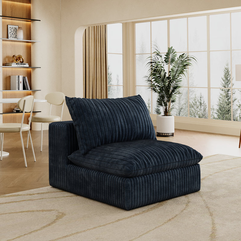 Velours côtelé en velours côtelé bleu avec coussin amovible double couche. Pour salon, chambre à coucher, appartement de conférence. Compression modulaire et haute densité, sans assemblage