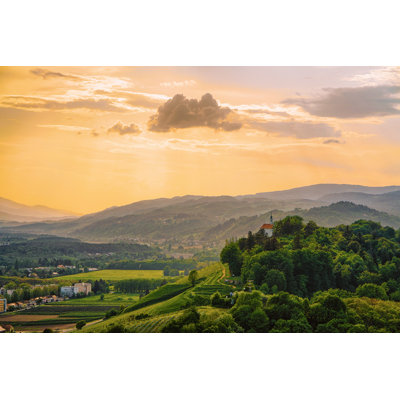 Sunset At Green Hills In Maribor Slovenia - Wrapped Canvas Print